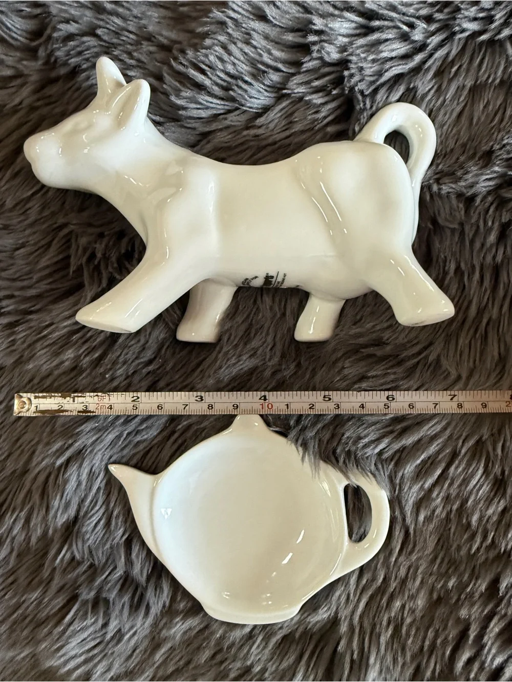 Pier 1 White Ceramic Cow Creamer and Two Cordon Bleu Teapot Teabag Rests